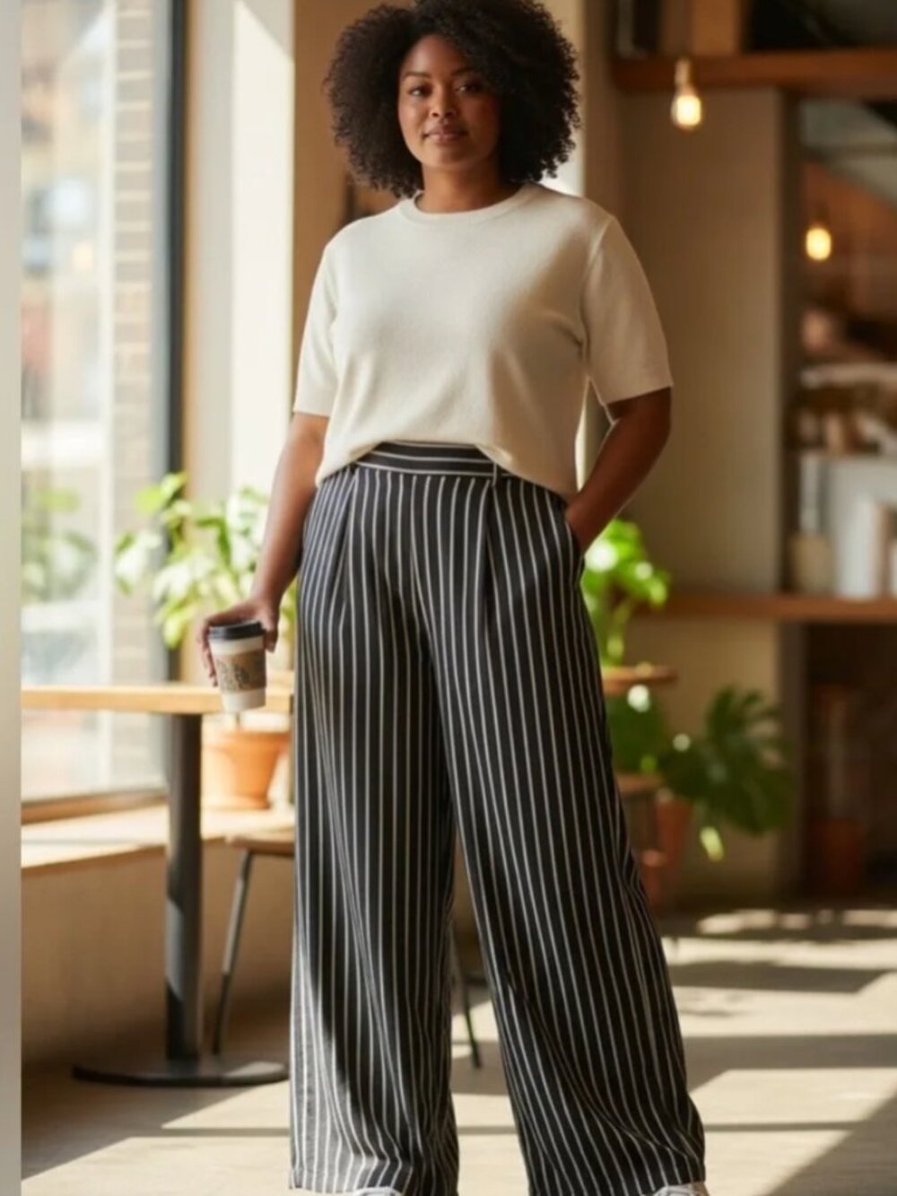 Tronjori Wide Leg Palazzo Black and White Pants Size L